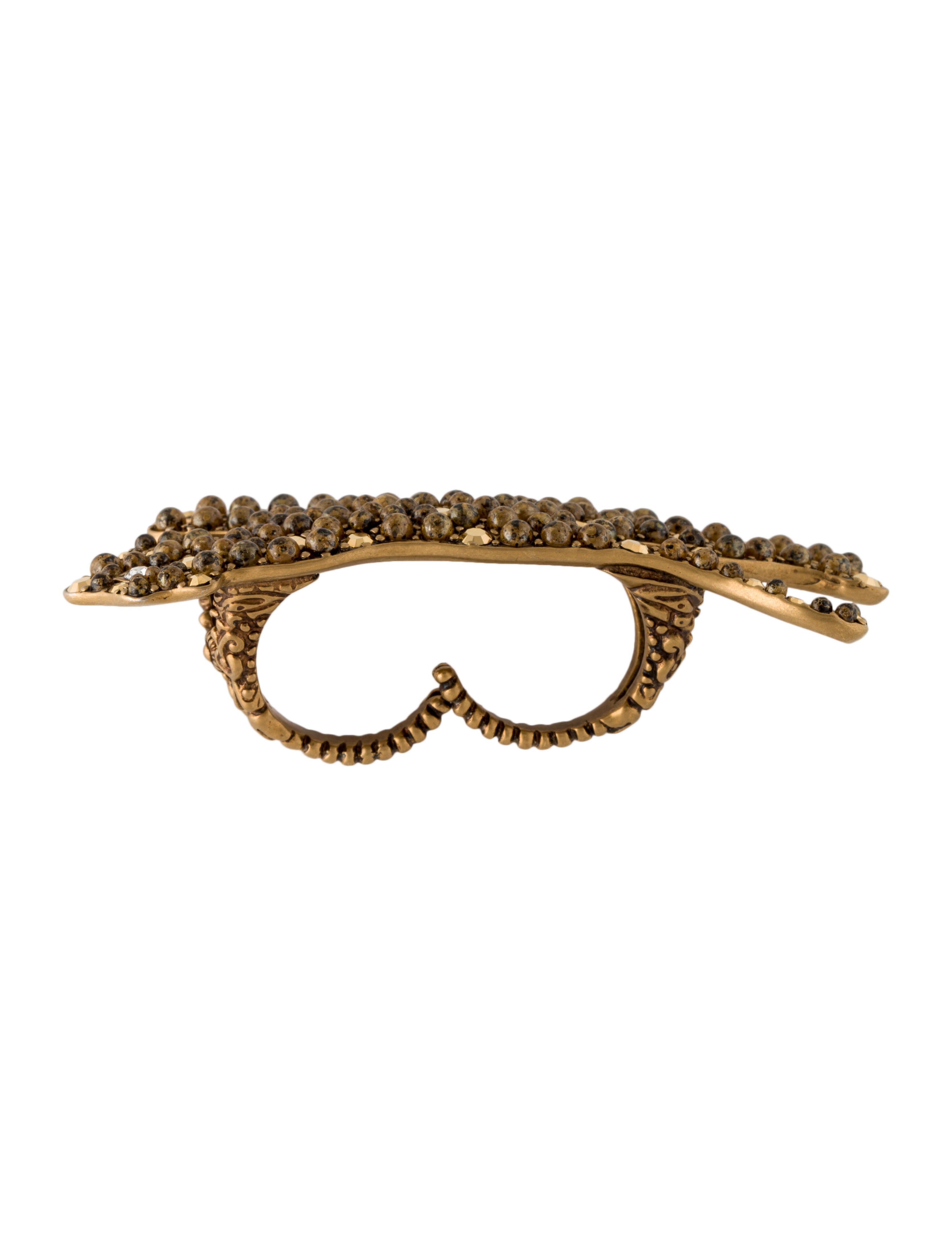 Gucci Crystal & Bead Panther Double Finger Cocktail Ring